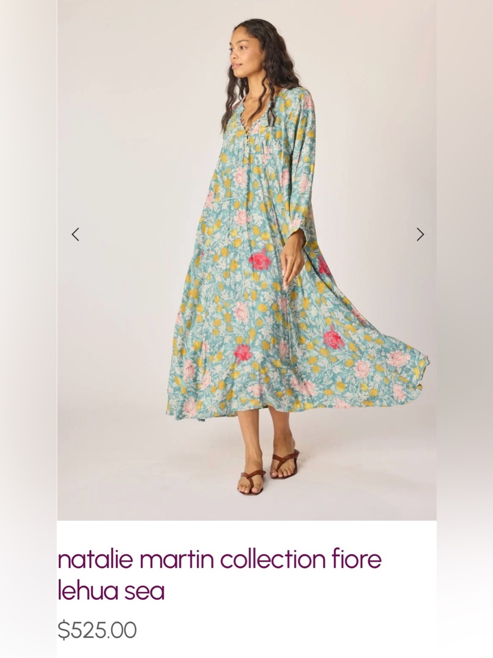 Natalie Martin Silk Sammie Maxi Dress "Lehua Print Sea" size Large NWOT